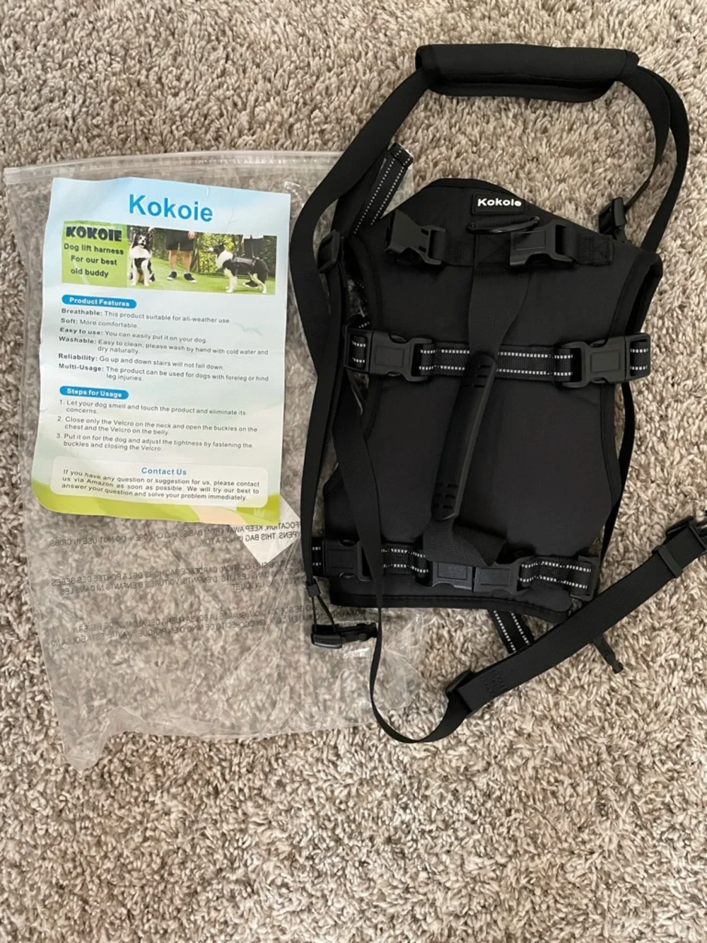 Adjustable Black Dog Mobility Support Harness with Padded Handle